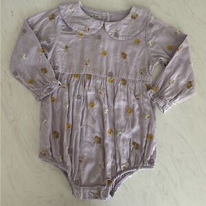 Shirley Bredal Lavender Floral Baby Girl Romper with Peter Pan Collar